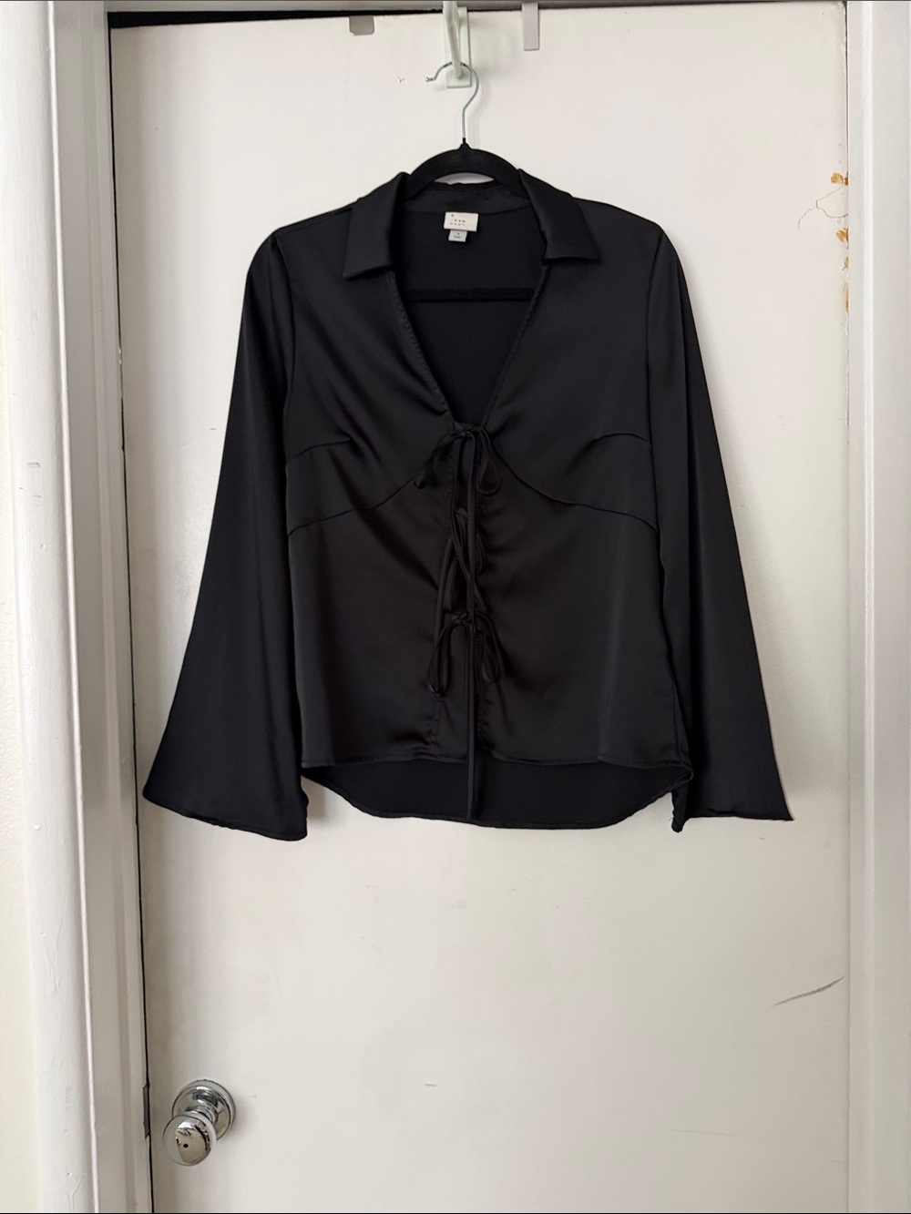a new day Black Satin Tie-Front Blouse